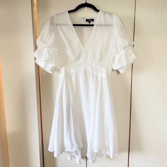 1.STATE L96012 Womens New Ivory Tiered Bubble Sleeve Mini Dress Size M - Picture 3 of 7